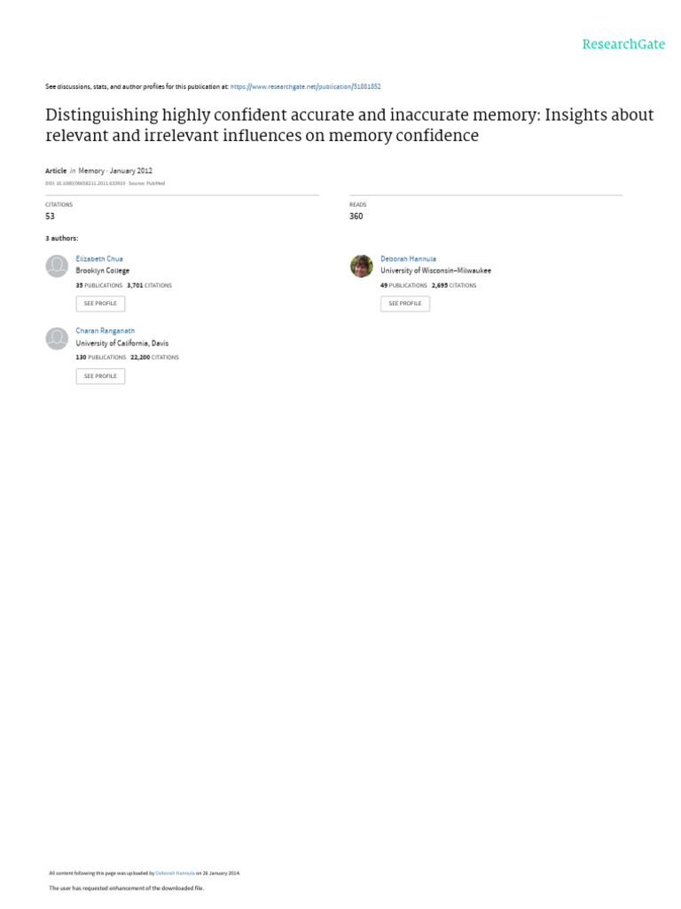 Memory Confidence vs. Accuracy Insights | PDF | Memory | Accuracy And ...