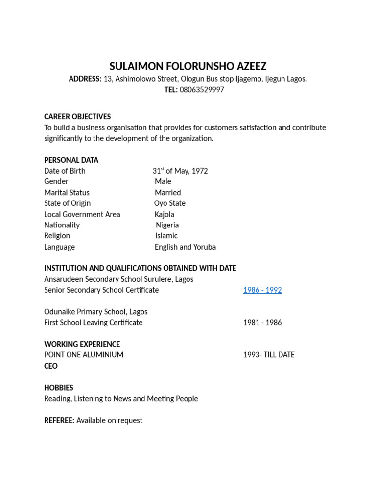 Sulaimon Azeez: Career Overview & Profile | PDF