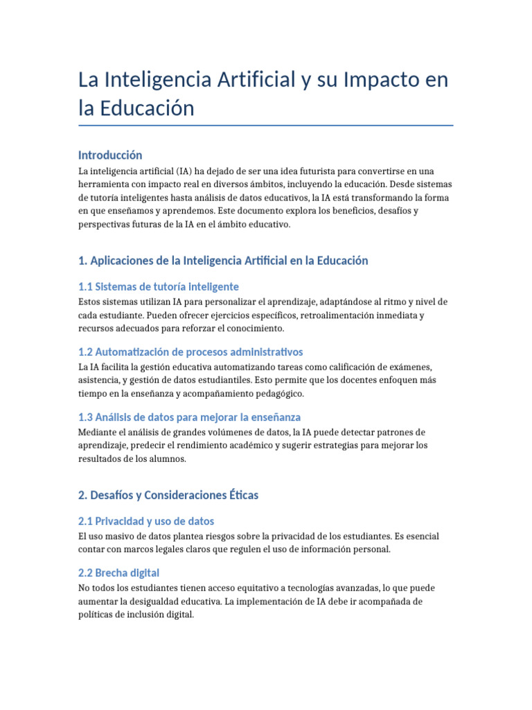 Impacto de la IA en la Educación | PDF | Inteligencia artificial ...