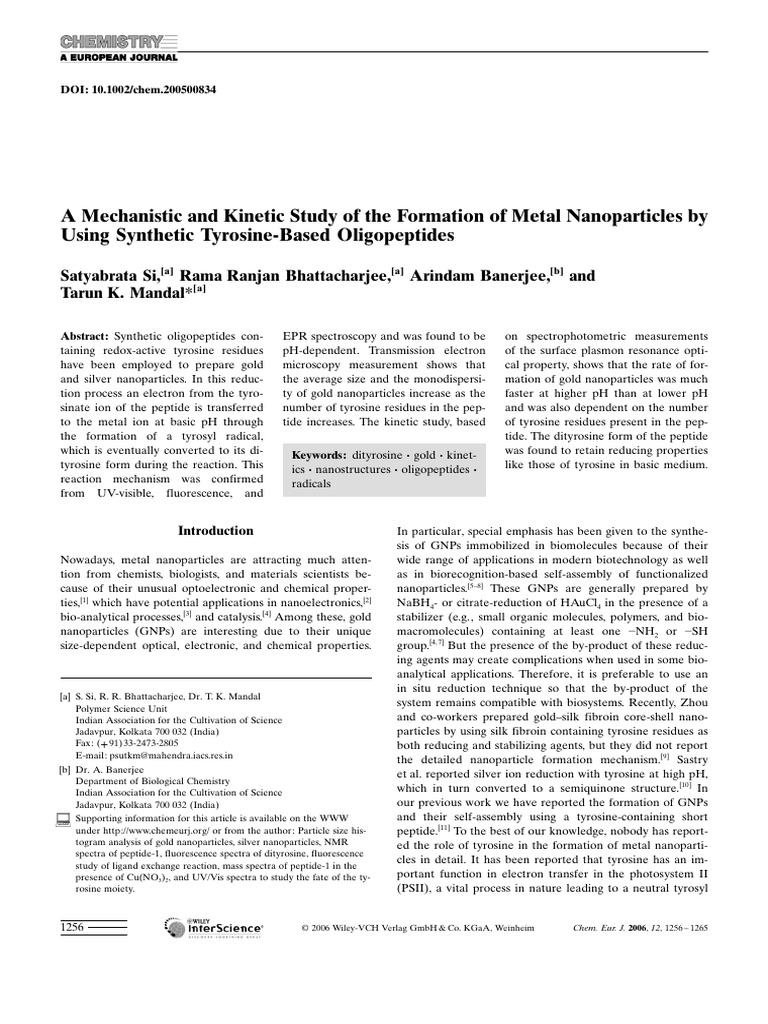 A Mechanistic and Kinetic Study of The Formation of Metal Nanoparticles ...