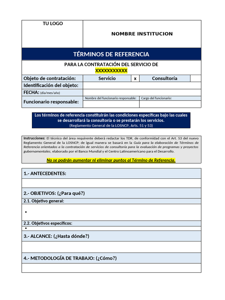 4 Formato TDR | PDF | Sustentabilidad