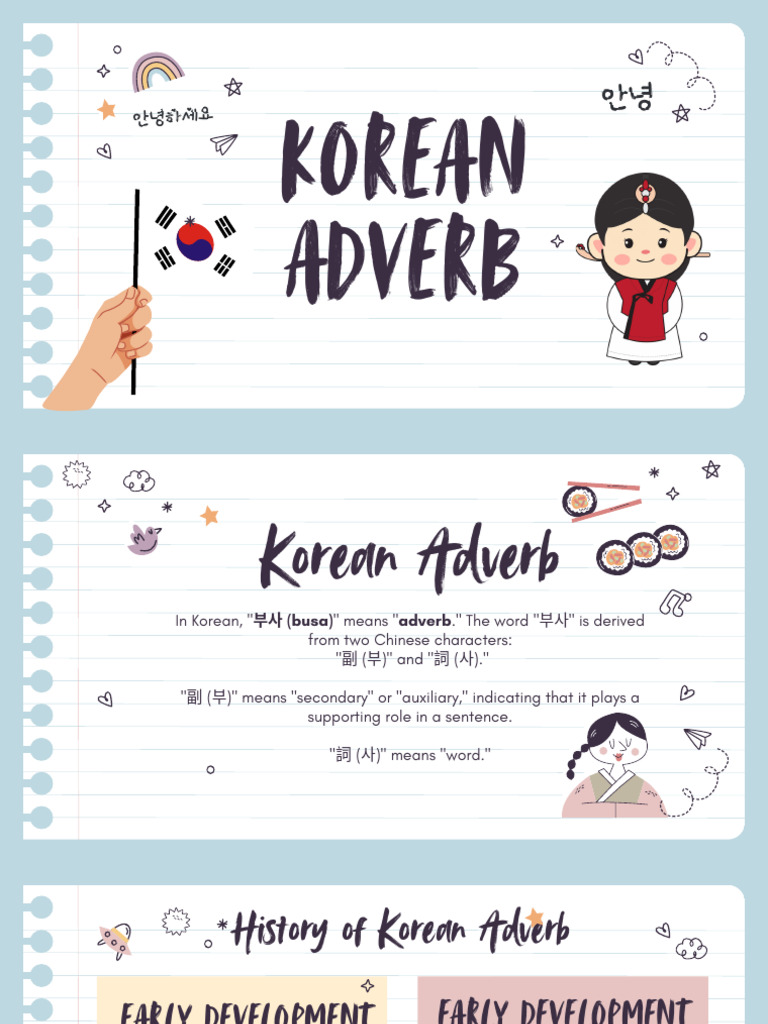 Korean Adverbs Group 5 BSA2A | PDF | Adverb | Verb