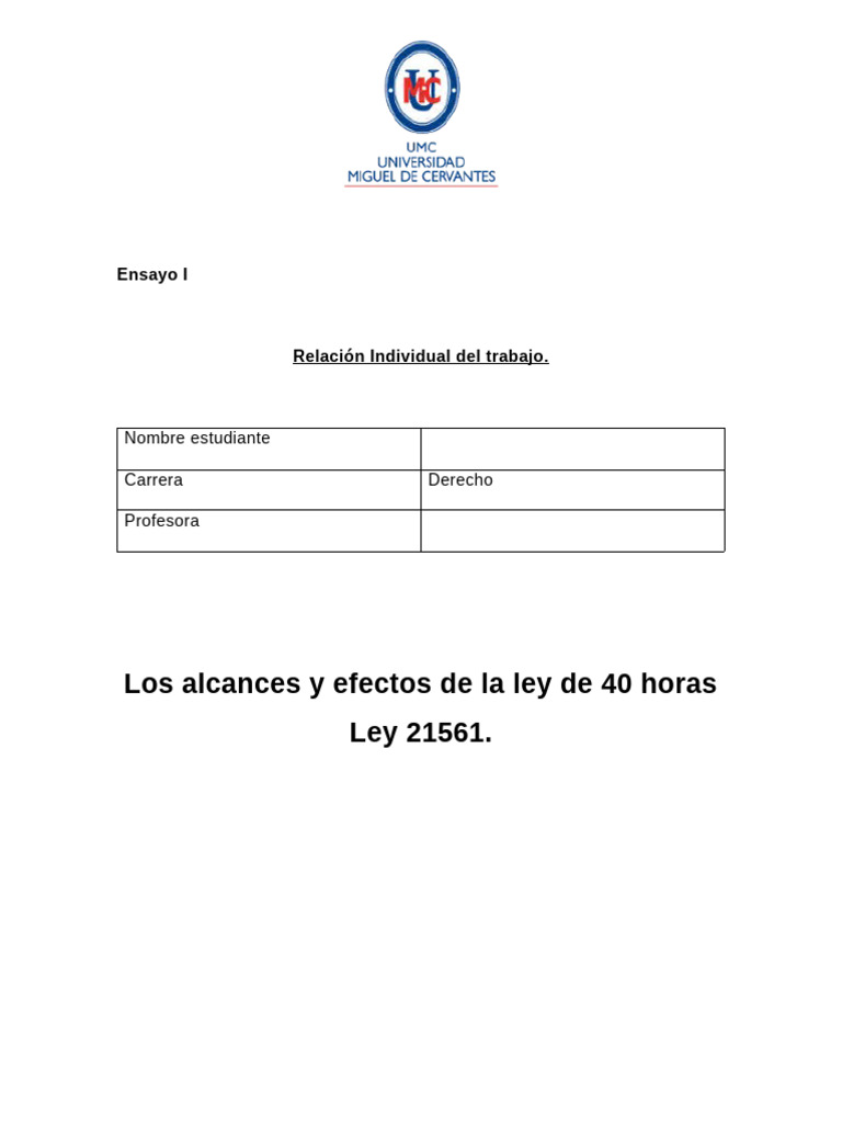 Ley 21.561: Jornada Laboral de 40 Horas | PDF | Derecho laboral ...