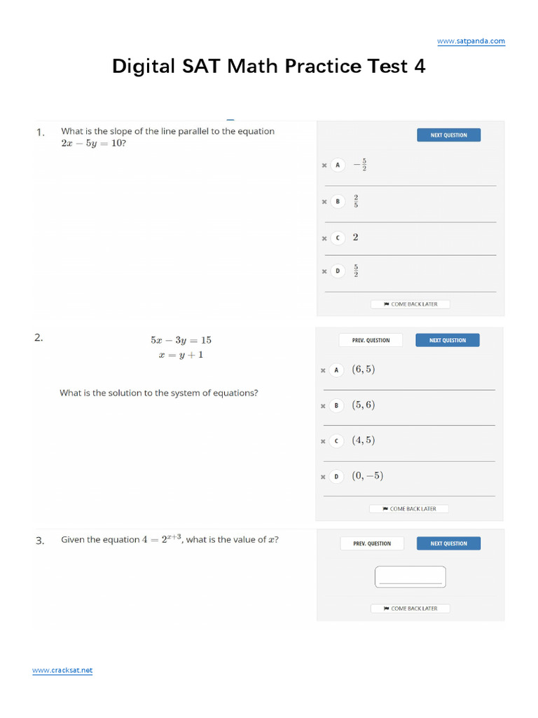 Digital SAT Math Practice Test 4 | PDF