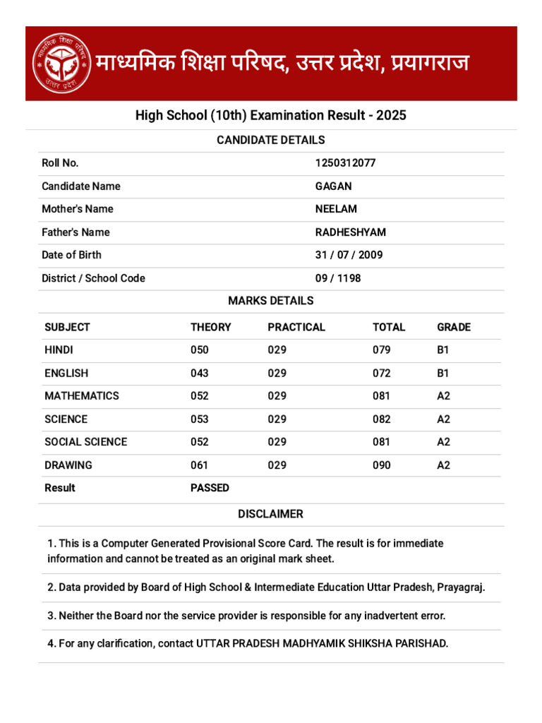 10th Grade Result - 2025 | PDF