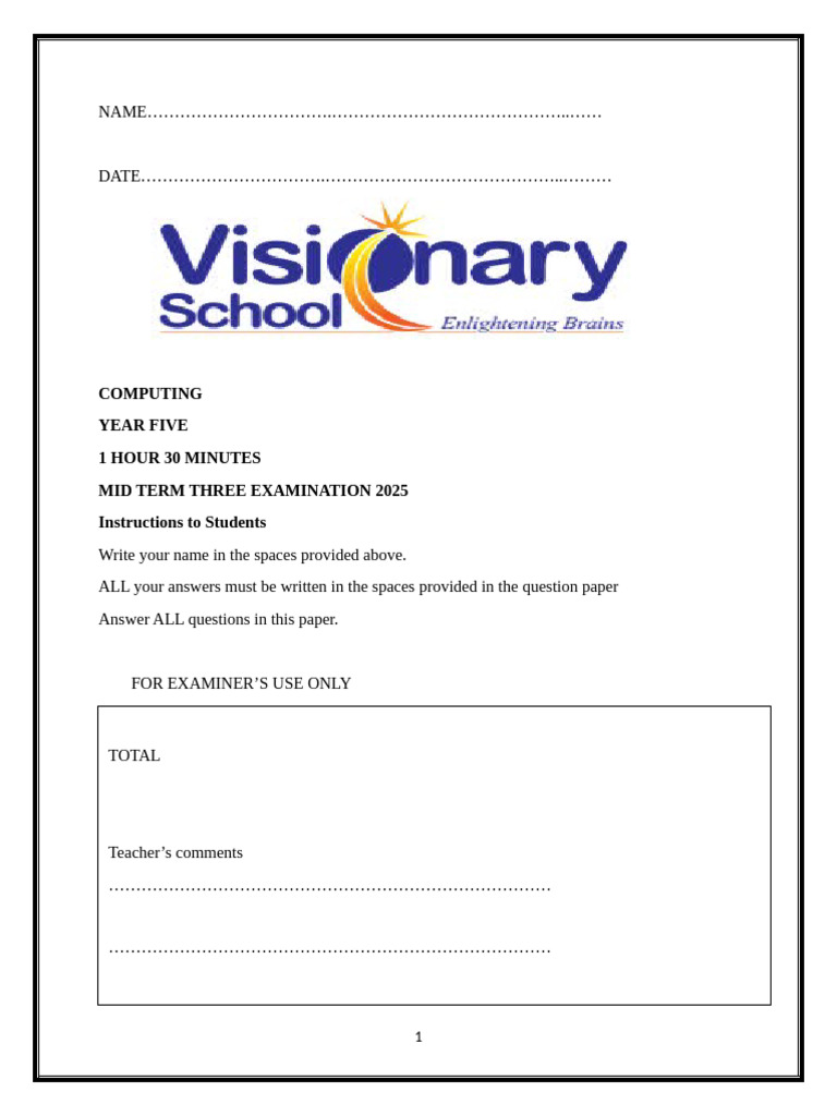 Year 5 Computing Midterm Exam 2025 | PDF | Phishing | Computing