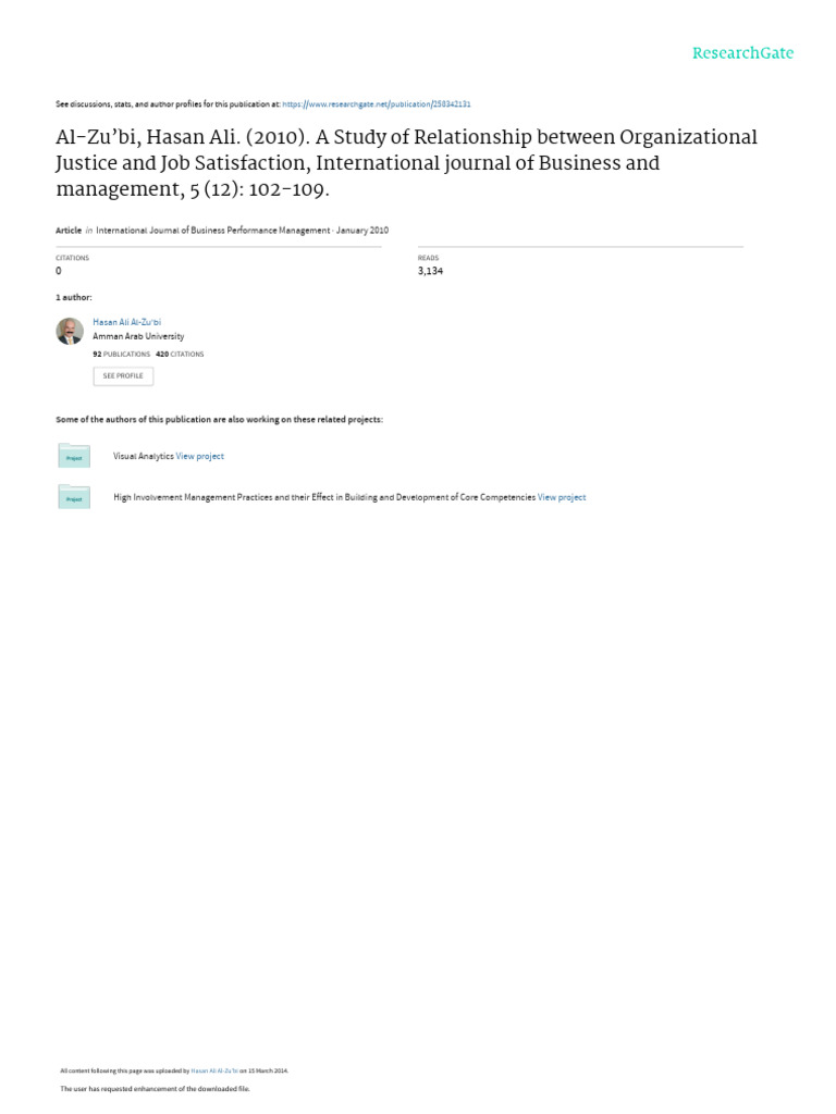 Organizational Justice and Job Satisfaction | PDF | Job Satisfaction ...