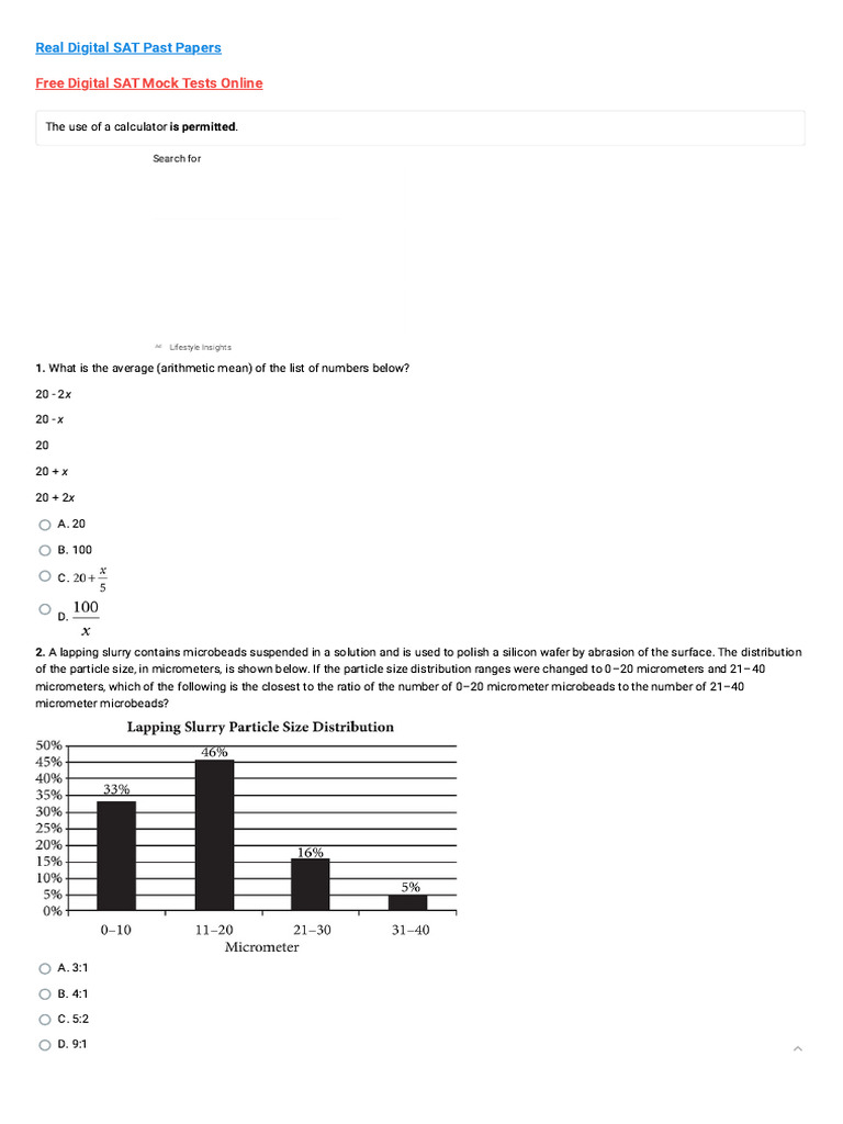 New SAT Math Practice Test 4 - Advanced Arithmetic | PDF | Spice