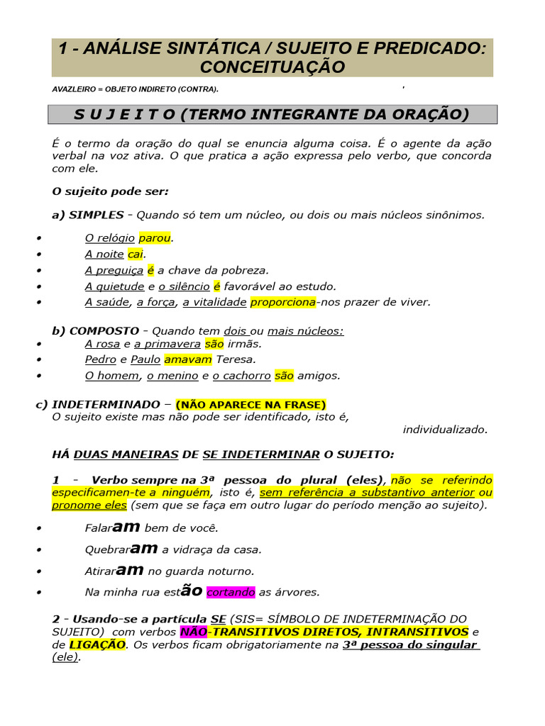 Análise do Sujeito na Oração | PDF | Assunto (gramática)