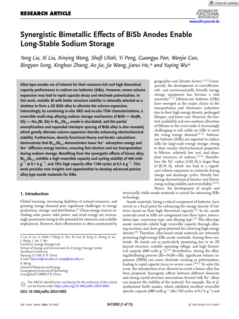 Adv Funct Materials - 2024 - Liu - Synergistic Bimetallic Effects of ...