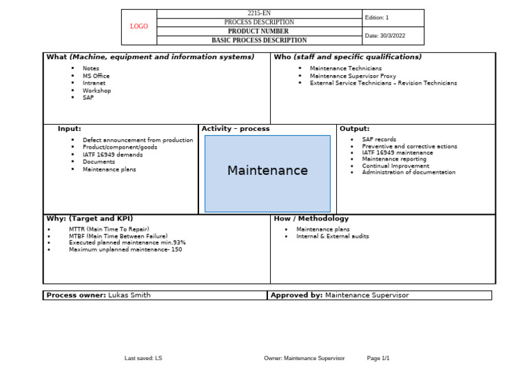 Basicprocessdescriptionexample Maintenance | PDF | Systems Engineering ...
