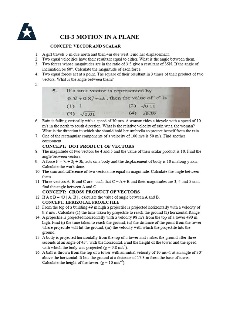 Chapter - 3 Motion in A Plane | PDF | Velocity | Euclidean Vector