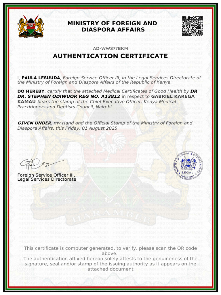 Medical Certificate Authentication Kenya | PDF