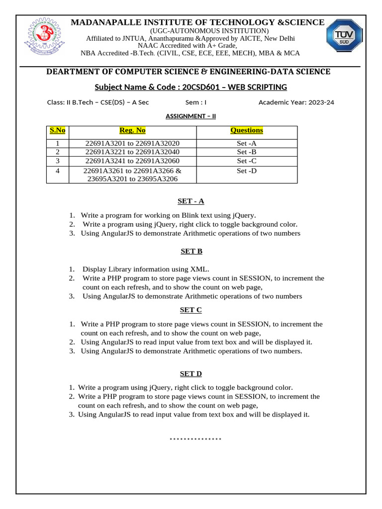 Web Scripting Assignment for CSE Students | PDF