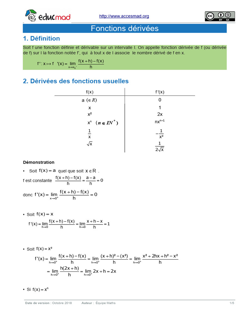 Fonctions et Dérivées Essentielles | PDF | Objets mathématiques ...