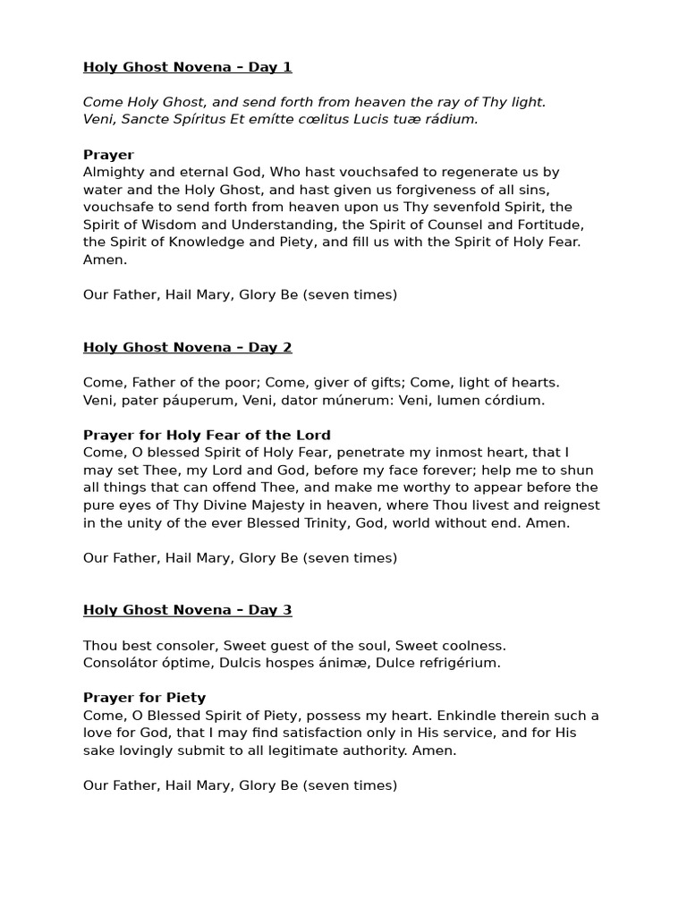 Novena To The Holy Ghost | PDF | Lord's Prayer | Holy Spirit