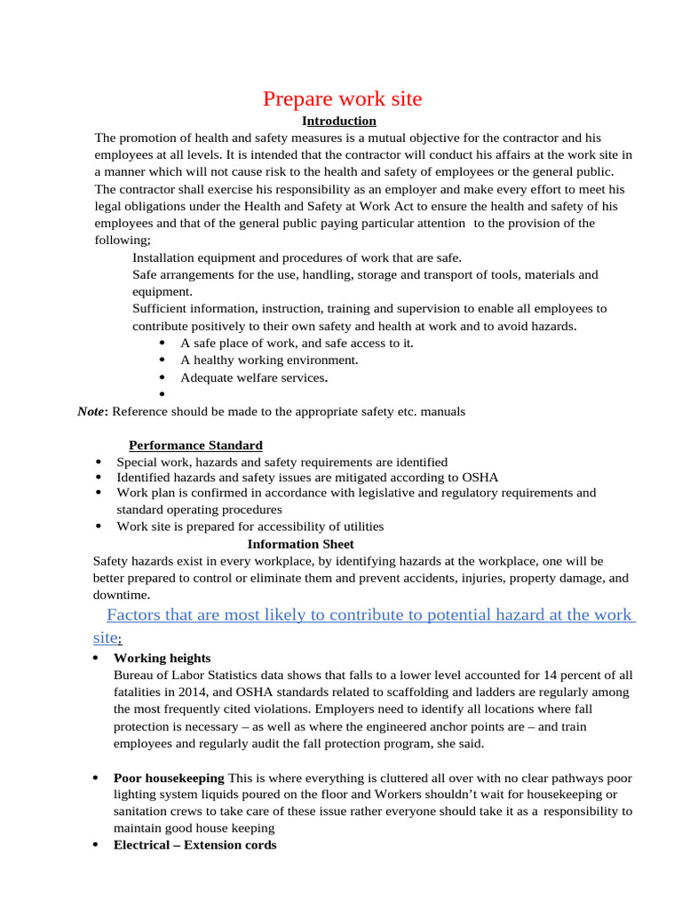 HSE Method Statement for Worksite Safety | PDF | Occupational Safety ...