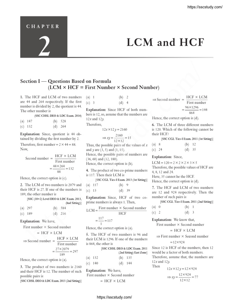 SSC Mathematics Previous Year Solved Paper LCM and HCF (Sscstudy - Com ...