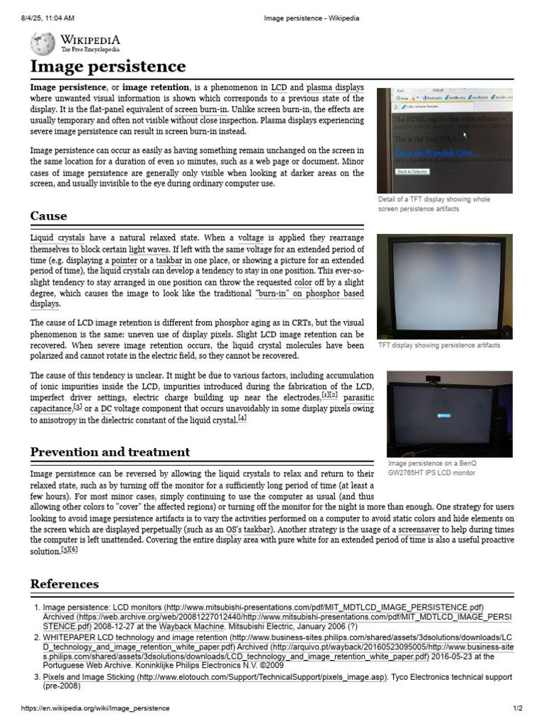 Understanding Image Persistence in LCDs | PDF | Display Technology ...