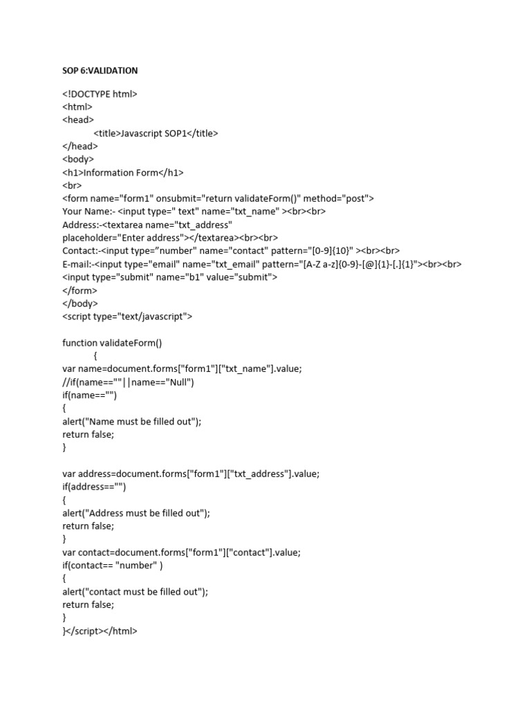Form Validation SOP Guide | PDF