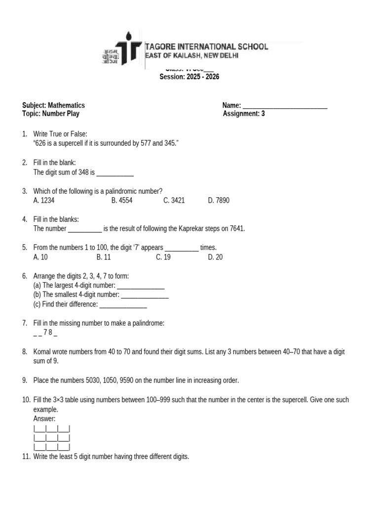 Class 6 Number Play Assignment | PDF