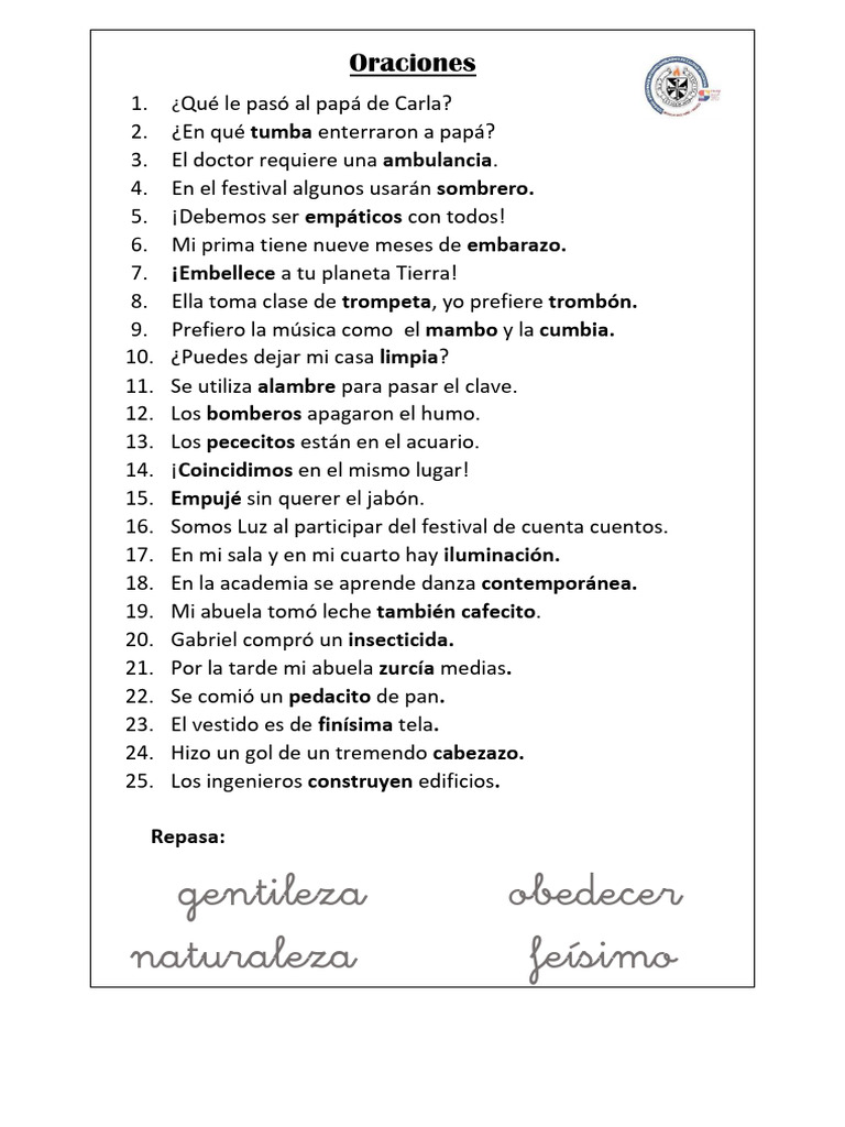 Oraciones para Segundo Grado | PDF