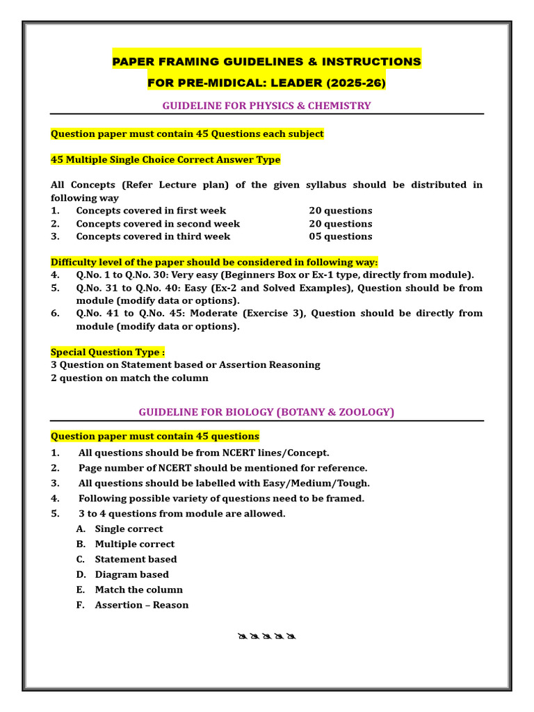 Pre-Midical-Leader - Paper Framing Guidelines & Instructions 2025-26 | PDF