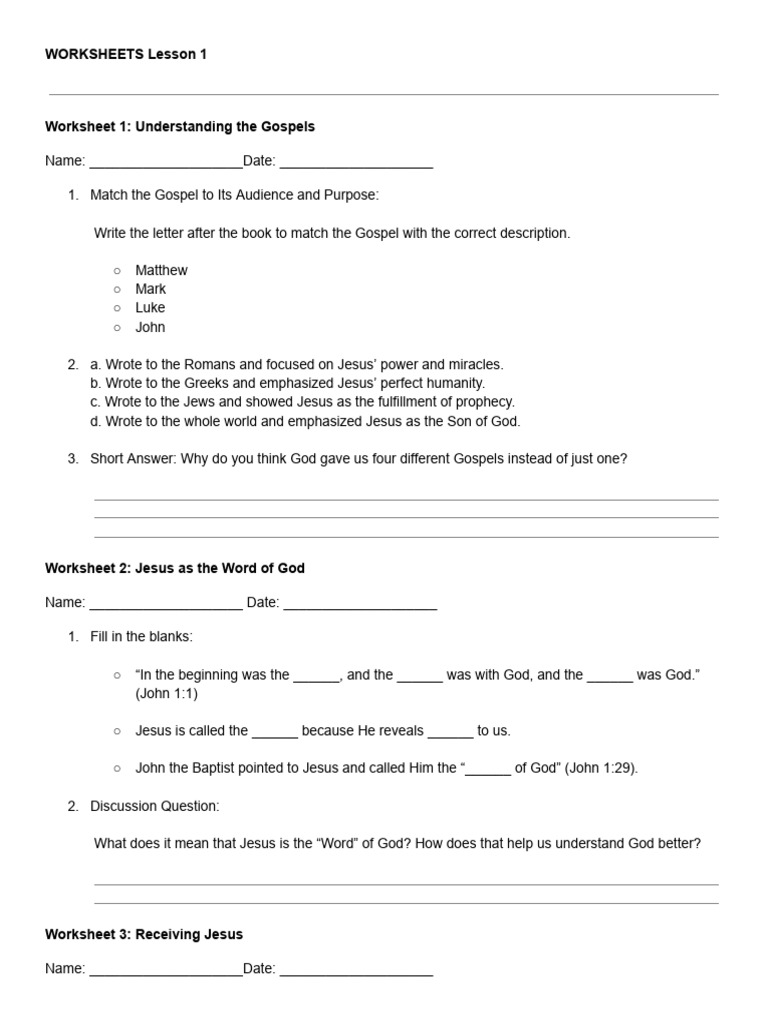 John the Baptist Worksheets and Answers | PDF | Jesus | Systematic Theology