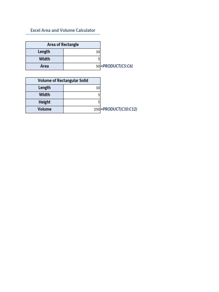 Excel Area and Volume Calculator Guide | PDF | Area | Length