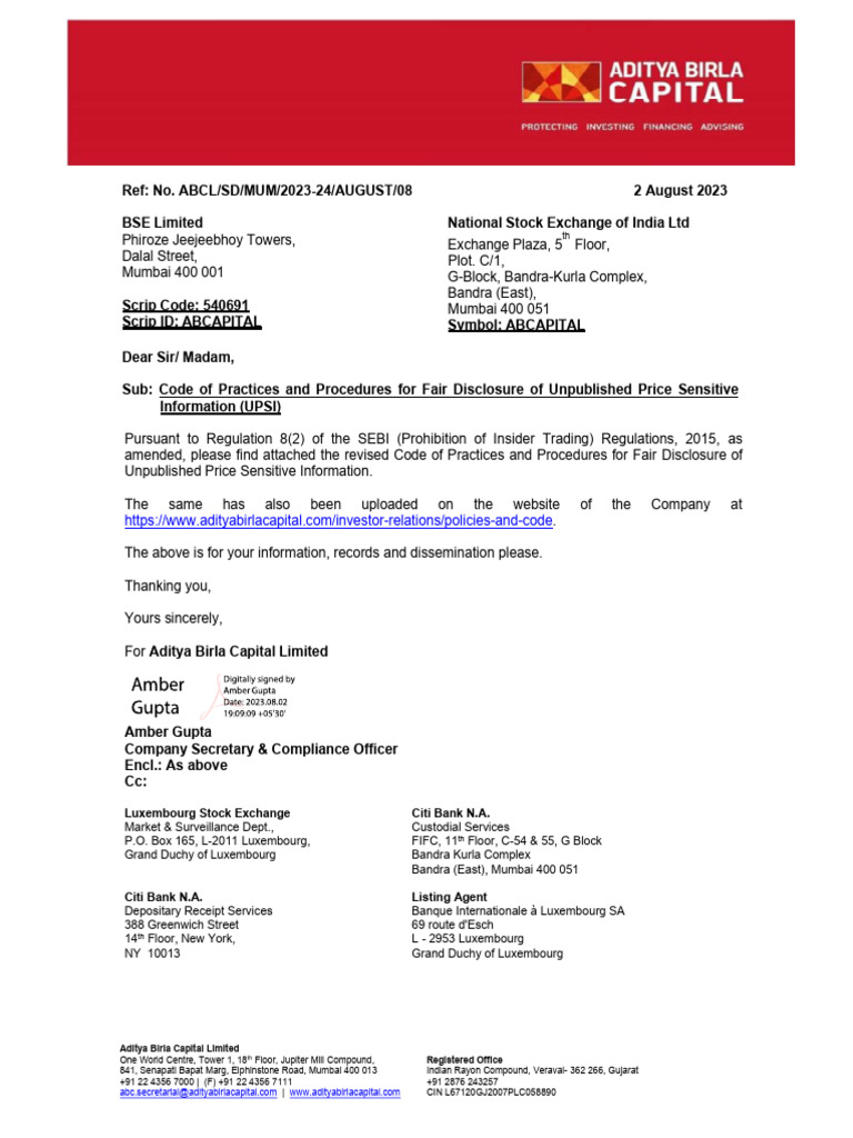 Fair Disclosure Code for UPSI | PDF | Board Of Directors | Securities ...
