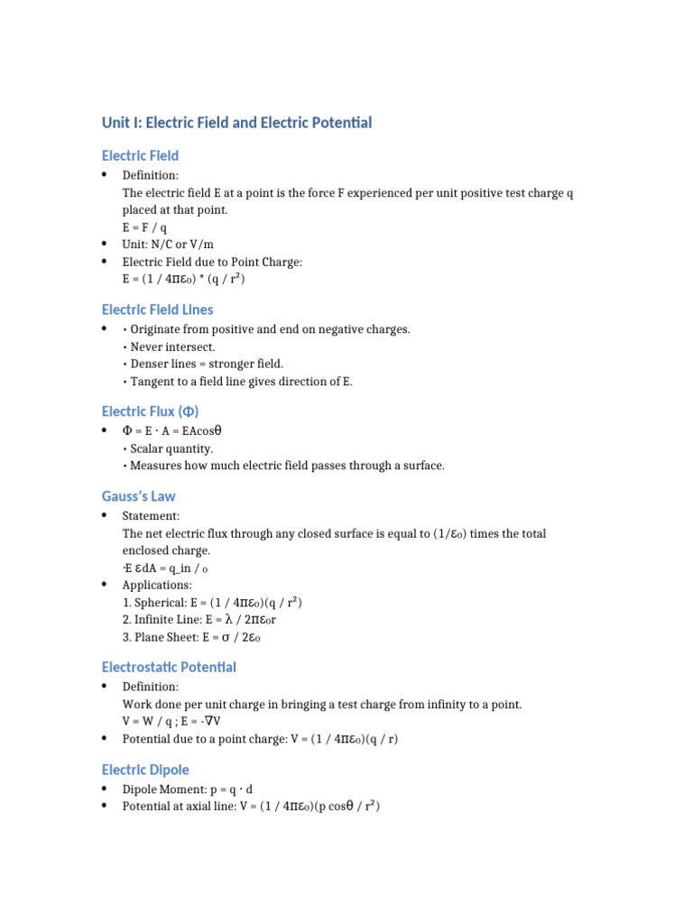Electric Field Units and Concepts | PDF