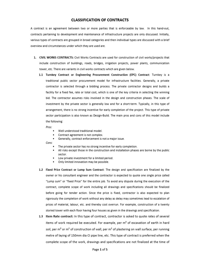 Overview of Construction Contracts | PDF | Concession (Contract ...