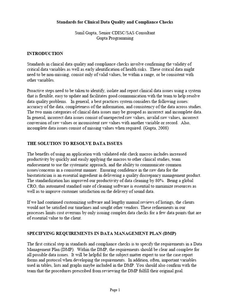 Clinical Data Quality Standards Guide | PDF | Sas (Software) | Data Quality