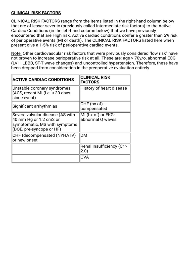 Clinical Risk Factors | PDF