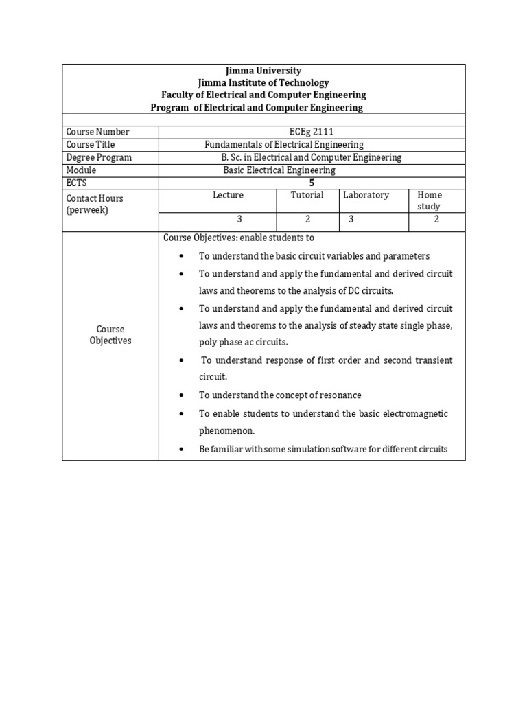 Fundamentals of Electrical Engineering Course | PDF | Electrical ...