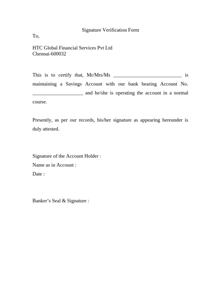 Bank Signature Verification Form | PDF