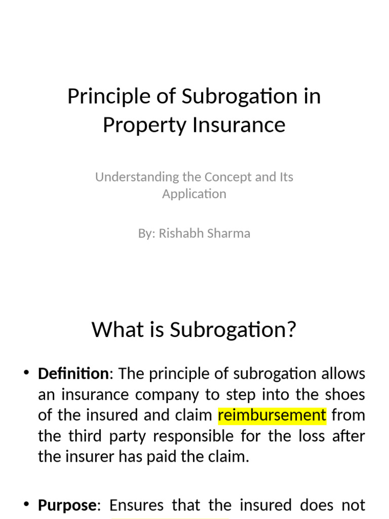 Principle of Subrogation in Insurance | PDF