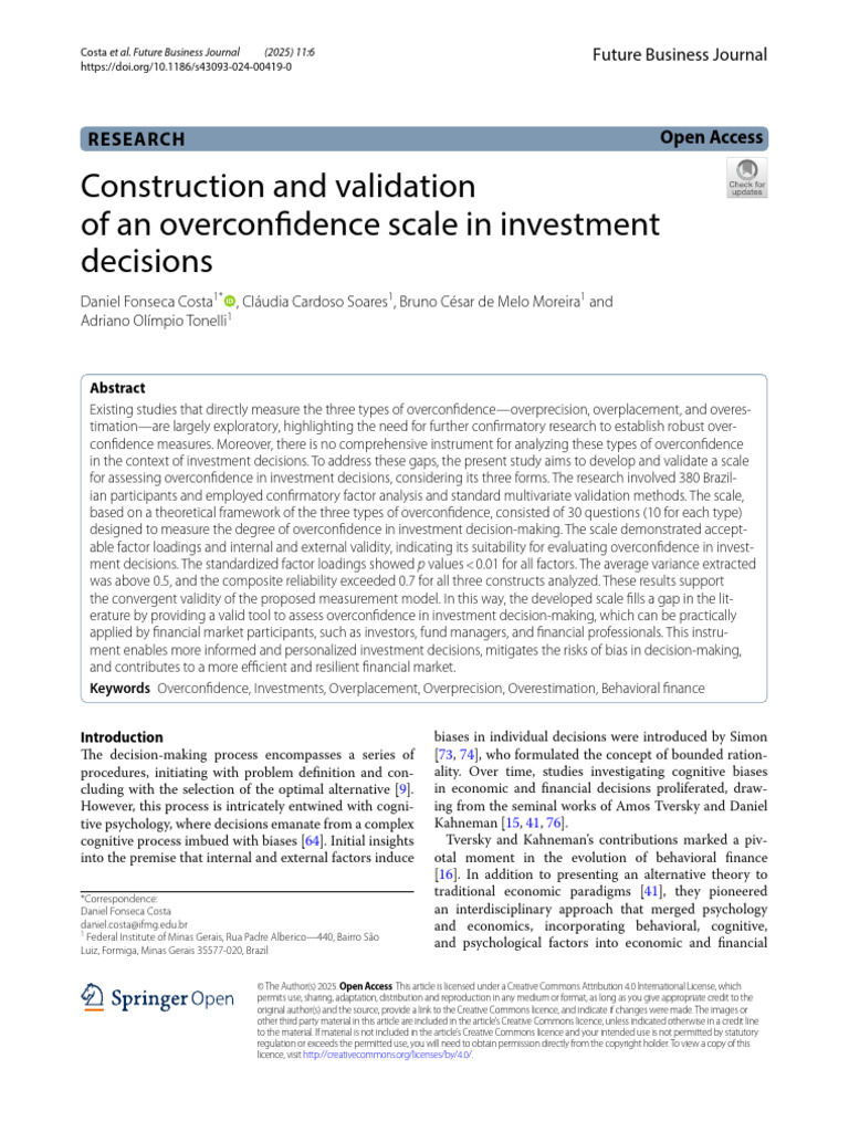 Overconfidence Scale for Investment Decisions | PDF