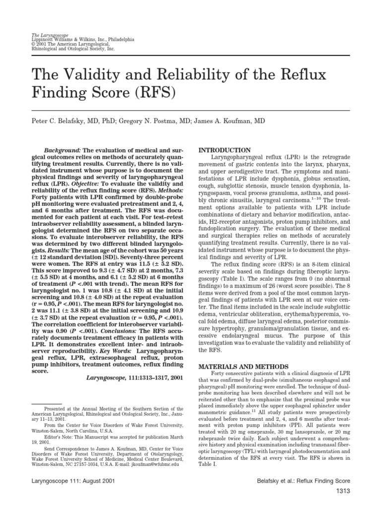 Validity of Reflux Finding Score in LPR | PDF | Gastroesophageal Reflux ...