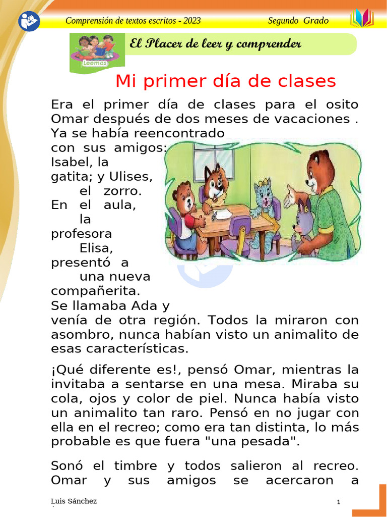 1 Mi Primer Dia De Clases Pdf