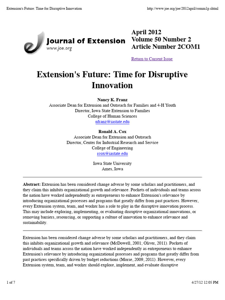 Disruptive Innovation in Extension Services | PDF | Innovation ...