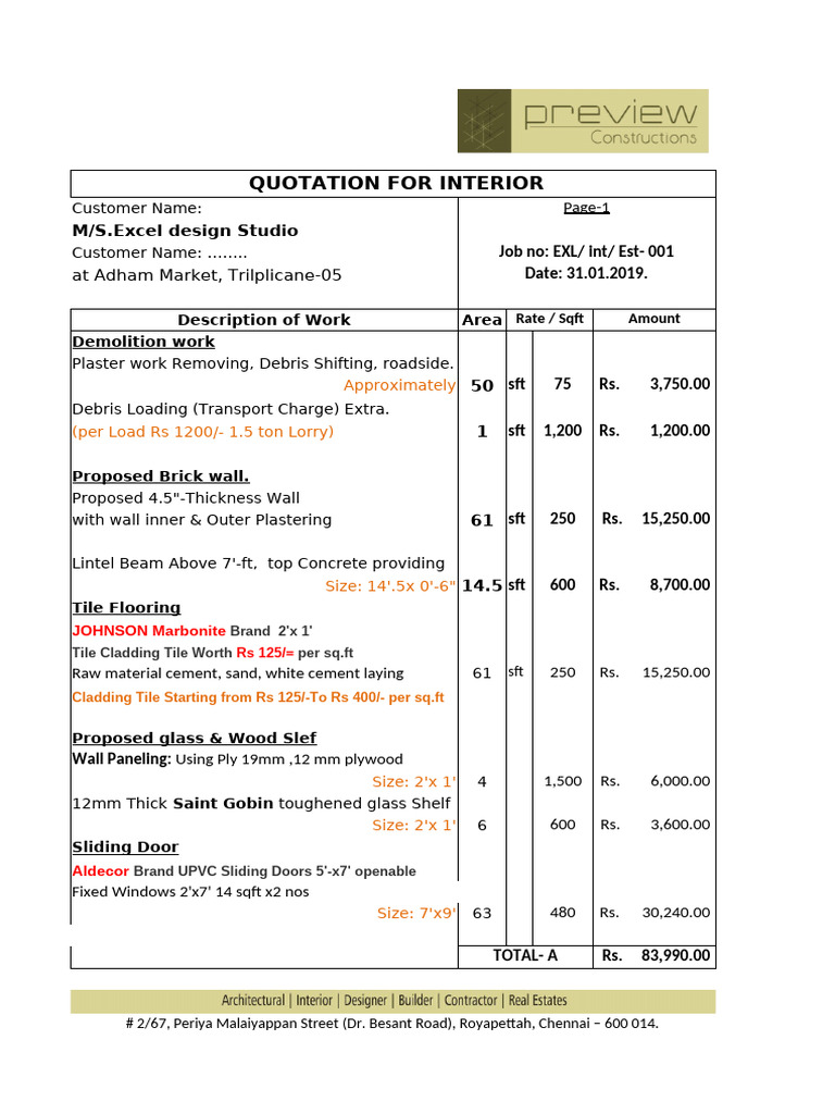 Quotation for Interior Work at Adham Market | PDF | Plywood | Wall