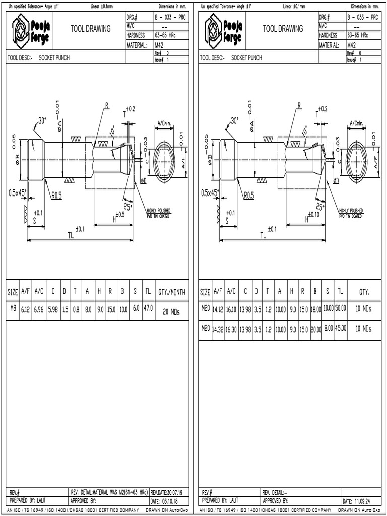 Socket Punch Tool Drawing in Auto-Cad | PDF