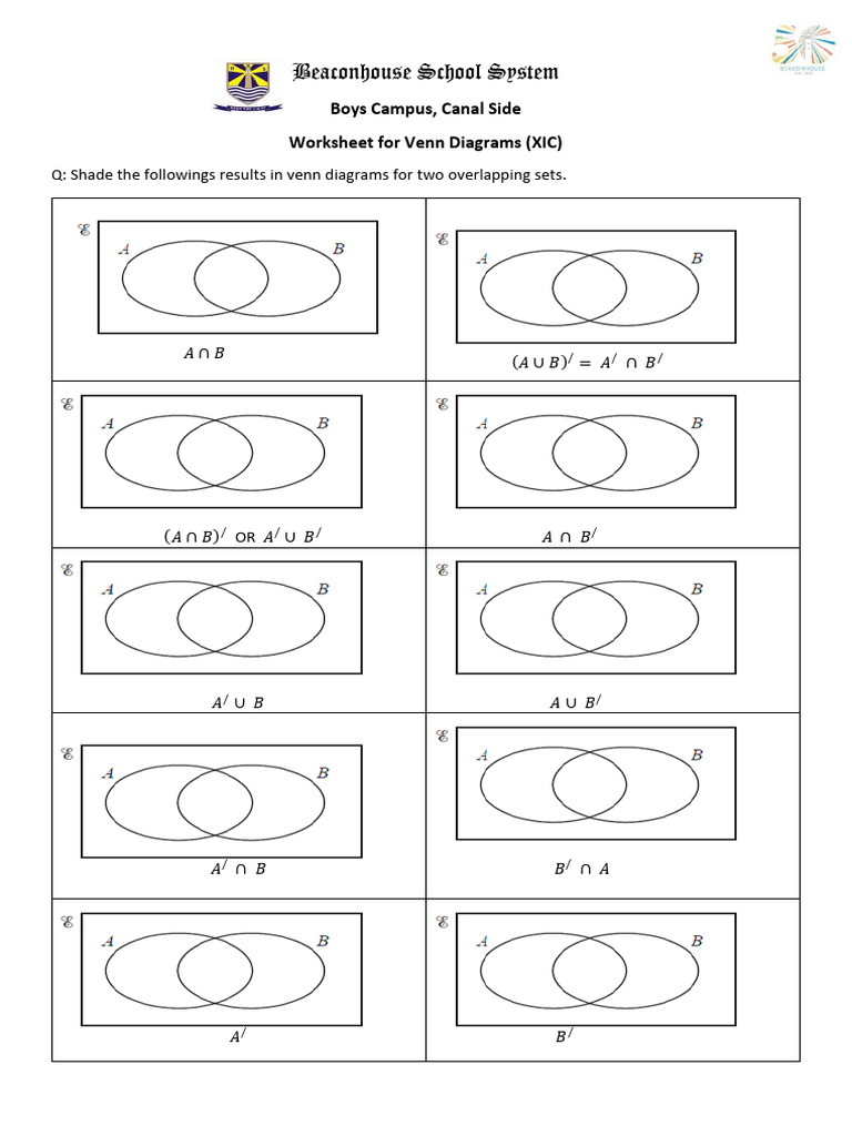 Venn Diagram Shading Worksheet | PDF