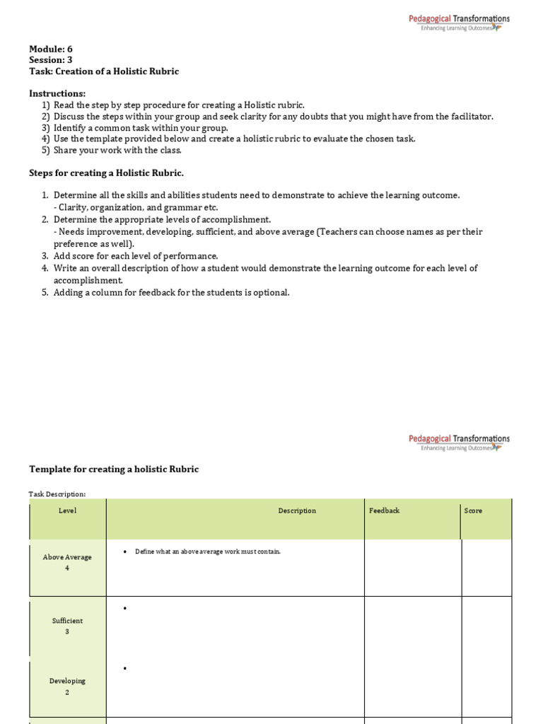 Group 1 - Holistic Rubric Construction | PDF