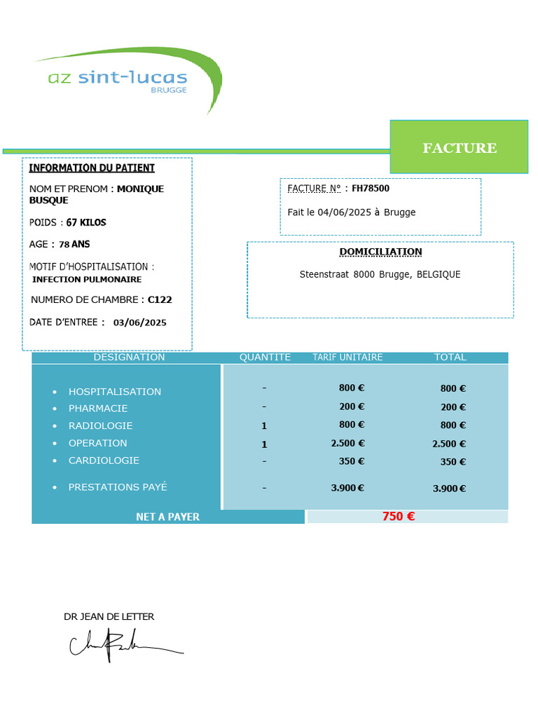 Facture médicale pour Monique Busque | PDF