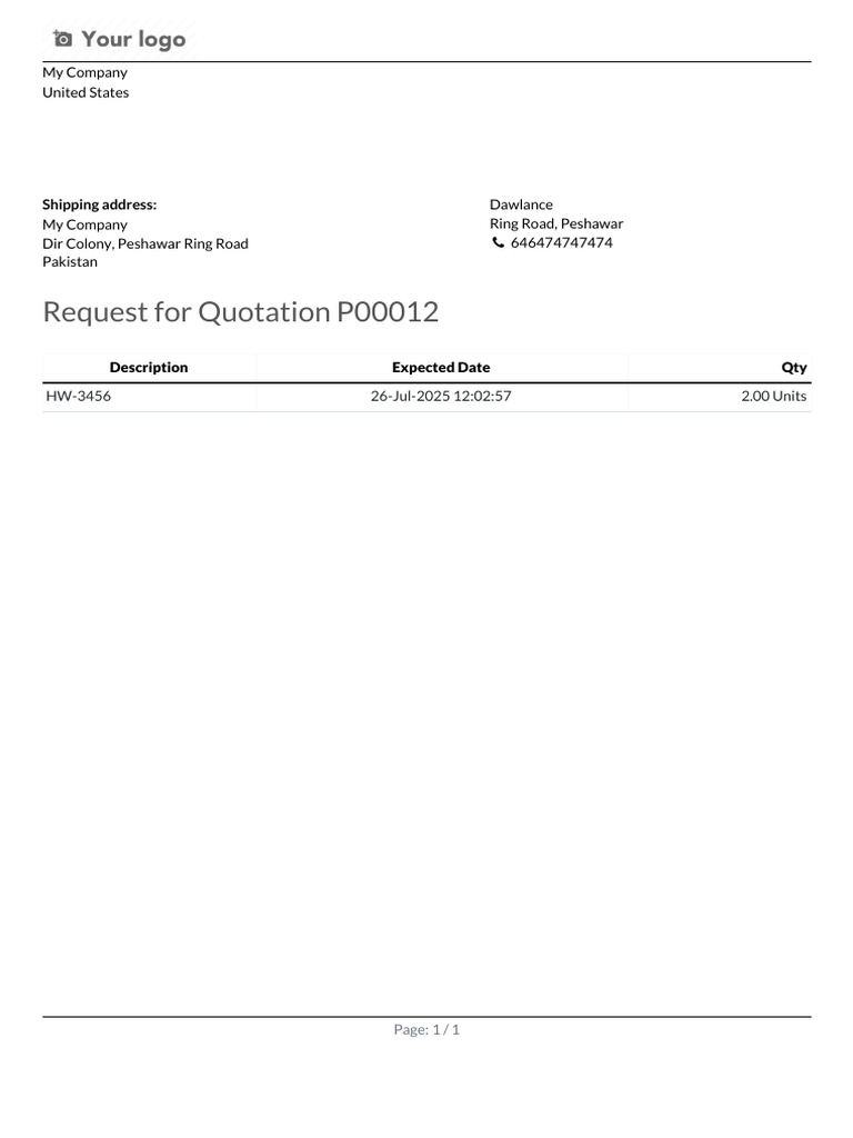 Request For Quotation - P00012 | PDF