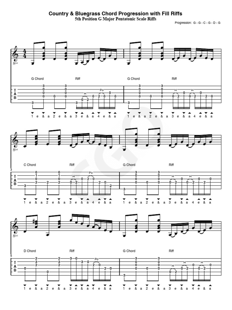 Country Chord Progressions & Riffs | PDF | Musicology | American Styles ...