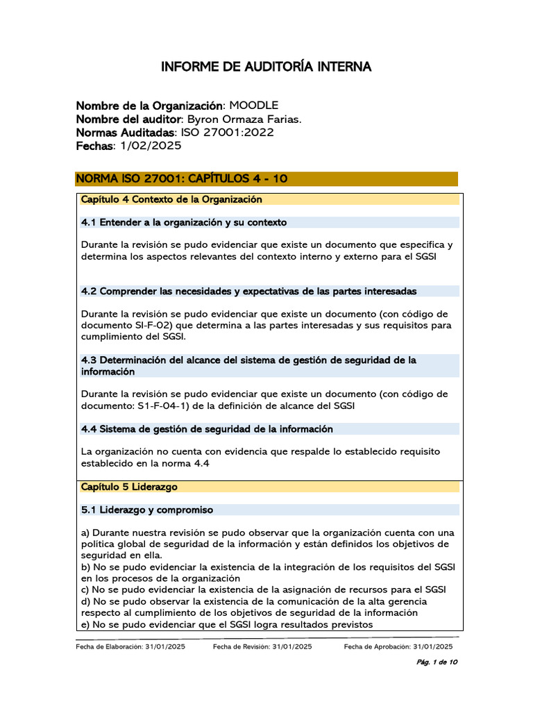 Auditoría Interna ISO 27001:2022 MOODLE | PDF | Seguridad de ...