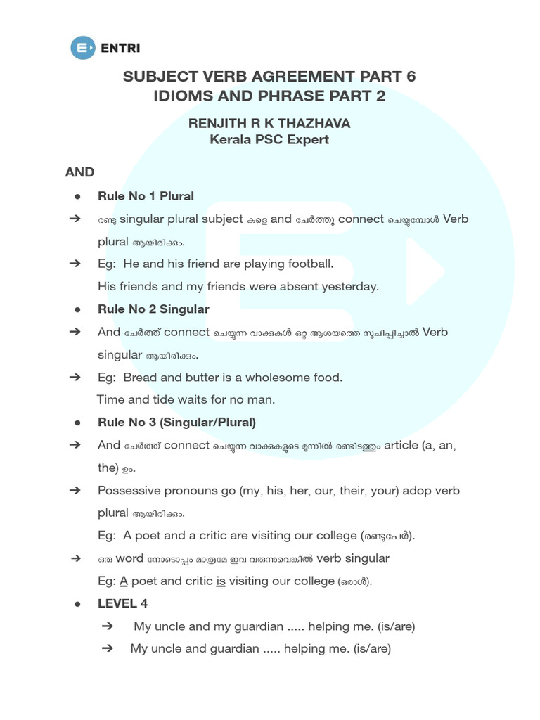 6 Subject Verb Agreement Part 6 Idi | PDF | Grammatical Number | Plural